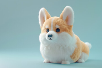 cute three dimensiona rendered corgi puppy with big eyes on a pastel blue background