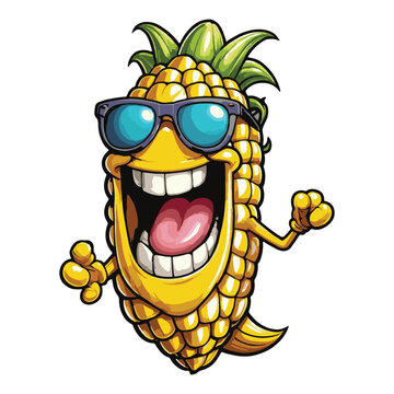 clipart vector isolation, funny corn mascot with glasses