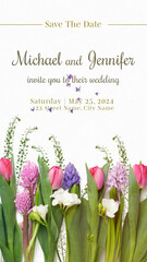 Pink and White Floral Wedding Invitation with Butterflies Vertical Stories Opener for Social Media