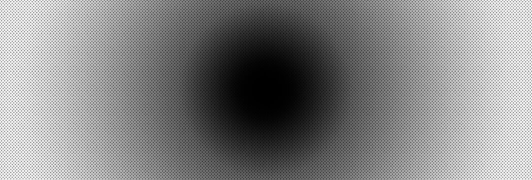 Czarnobiały p&oacute;łton, halftone z czarną, rozmytą kulą. Złudzenie optyczne. Bezszwowe tło, miejsce na tekst.