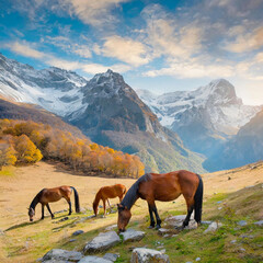 Obraz premium horses on the mountain