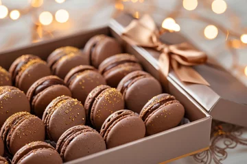 Foto op Canvas exclusive chocolate macarons with golden sprinkles in a sophisticated gift box © bee