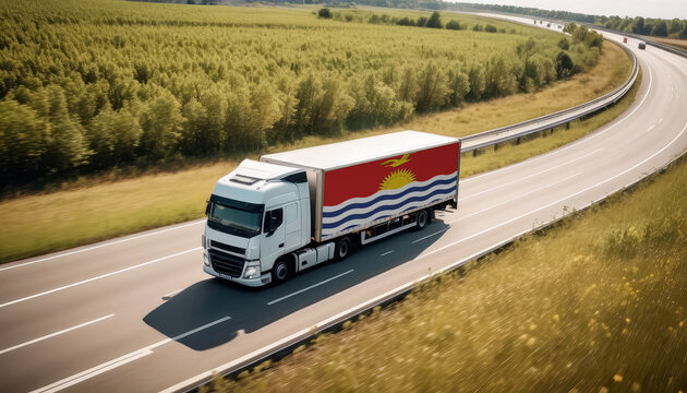 An Kiribati-flagged truck hauls cargo along the highway, embodying the essence of logistics and transportation in the Kiribati