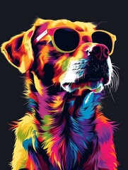 Colorful Vibrant Pop Art Labrador Retriever Wearing Sunglasses. - 790692685