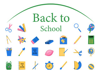 Back to School colorful icon pack. Vector Illustration.