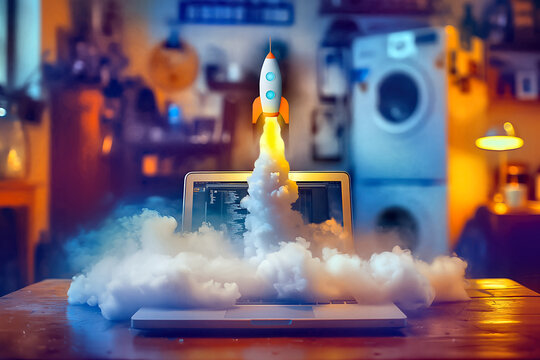 Rocket Lift-Off from Laptop: Positive Project Vibes