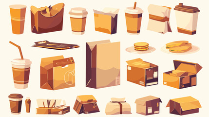 Cardboard boxes bags for takeaway food. Paper plast
