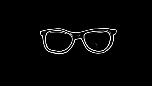 Cartoon glasses icon isolated on black background. 4K Video motion graphic animation.