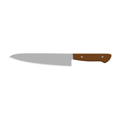 Gyuto Japanese Chef's Knife flat design vector illustration isolated on white background. A traditional Japanese kitchen knife with a steel blade and wooden handle.