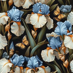 Elegant Symmetry of Irises and Butterflies in Art - obrazy, fototapety, plakaty