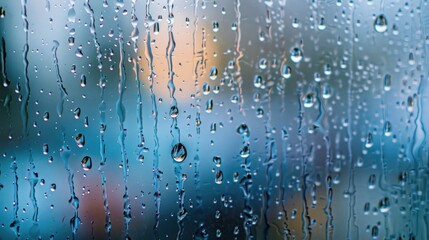 Rainy weather resulting in raindrops on the windowpane - obrazy, fototapety, plakaty