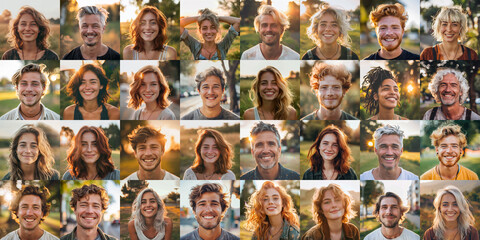 Fototapeta premium Sunset Moments Capture Joyful Expressions of Diverse Individuals.