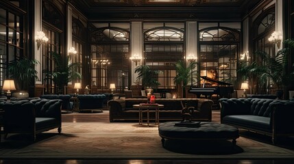Interior of a hotel. AI generated art illustration.