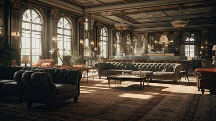 Fototapeta premium Interior of a hotel. AI generated art illustration.