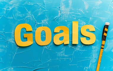 Text 'Goals' with Target Symbols on Solid Blue Color Background - Focus, Achievement, Strategy - Business, Education
