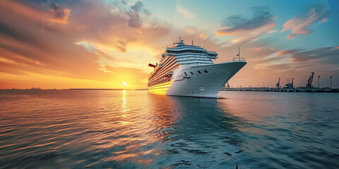 Fototapeta premium The ship is surrounded by several other boats, including a tugboat
