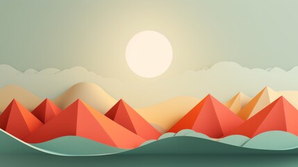 An illustration features majestic mountains bathed in sunlight, rendered with a stunning 3D effect for an immersive visual experience.