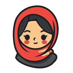 Fototapeta premium Minimalistic logo illustration of a muslim girl on a white background, cute and comical.