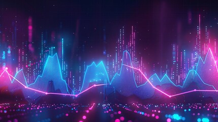 an artistic portrayal of business economics through neon-infused charts. Capture the essence of growth and decline analytics against an abstract neon background - obrazy, fototapety, plakaty