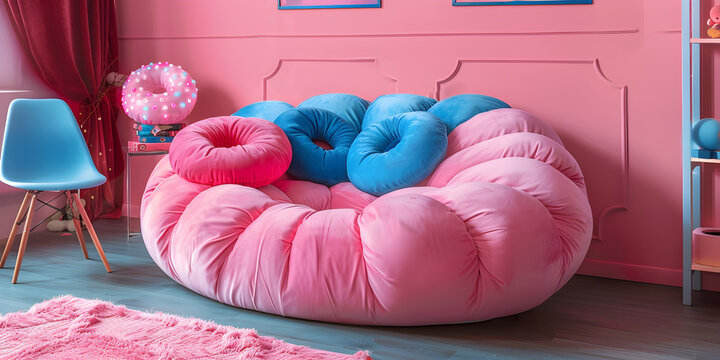  A blue and pink beautiful donut sofa in kids' room  , The Magical Saga of the Blue and Pink Beautiful Donut Sofa Transforming a Kids' Room 