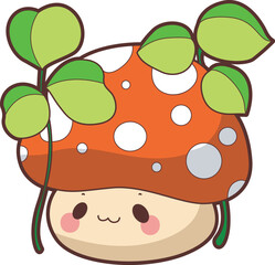 Cute Mushroom character icon set. Elements of mushroom cartoon nature plants. Mushroom cute style illustrations.