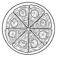 Pizza in cartoon, doodle style . Image for t-shirt, web, mobile apps and ui. Isolated 2d vector illustration in logo, icon, sketch style, Eps 10, black and white. AI Generative