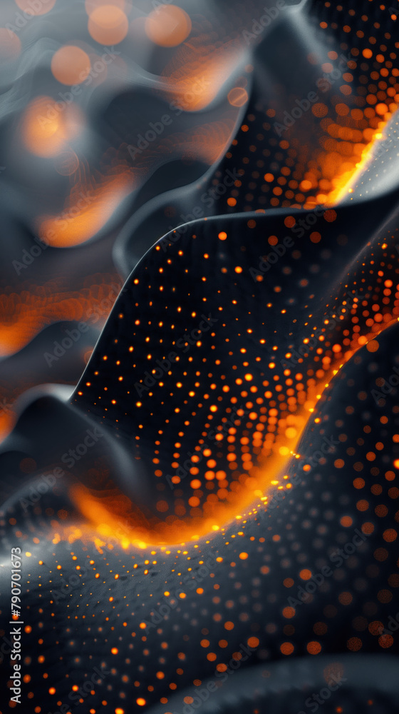 Aufkleber dynamic orange abstract background with dotted wave patterns.