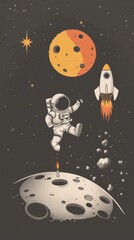 Fototapeta premium Cute Astronauts on the Moon: Illustrations of Cosmic Planets and Space Themes