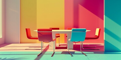 New nostalgia of retro brutalist style interior design meeting room office pastel vibe background 