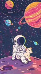 Background materials: Illustrations of Cosmic Planets and Aerospace Themes, Space Travel of Astronauts and Pet Dogs