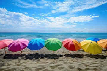 Colorful umbrellas on the beach - Powered by Adobe