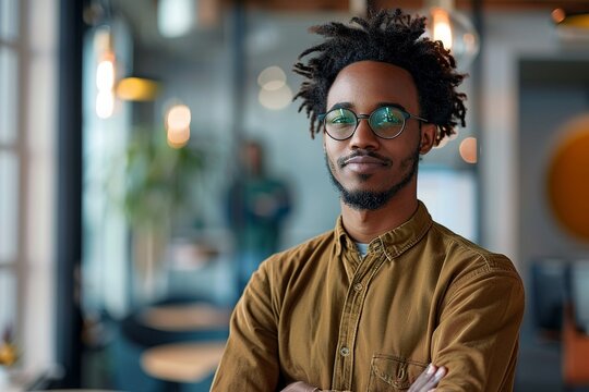 Portrait of a confident young professional in a modern office setting.