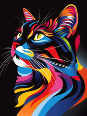 Colorful Abstract Cat Portrait with Vibrant Artistic Stripes.