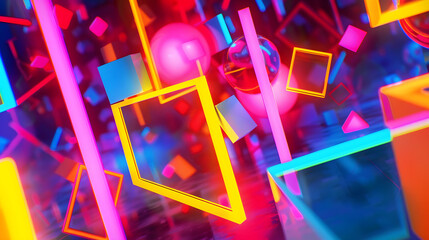 Fototapeta premium Abstract Neon Geometric Shapes on Vibrant Futuristic Background.