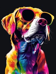 Vibrant, Colorful Pop Art Portrait of Dog with Glasses. - 790706469