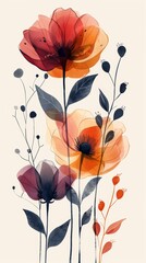 A painting of a bunch of flowers on a white background. Black, red and orange floral flat illustration Black, red and orange floral flat illustration - 790706849