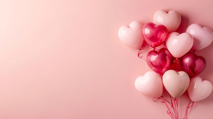 pink heart shaped balloons on pastel colored rose background