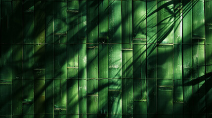 Dark green aesthetic bamboo background. Natural texture. Presentation template. Generative AI
