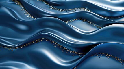 Abstract blue wallpaper with waves. a background of waves with curved, brilliant golden embellishments. Bluish-colored 3D rendering background for graphic design, banners, illustrations, and posters