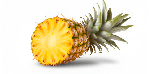    Slice of fresh pineapple on white transparent background , Half of pineapple isolated on white background
 