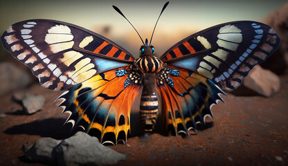 Madagascar sunset moth (Chrysiridia rhipheus), butterfly close-up with blurred background. AI...
