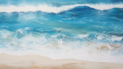 Fototapeta na wymiar Tranquil Beach and Breaking Waves in a Coastal Landscape Painting
