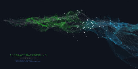 Abstract  background graph  dots in noisy net on dark. Technology wireframe concept data plexus in virtual space. Banner for business, science and technology data analytics. Big Data.
