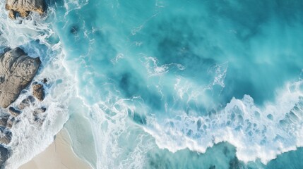 Aerial View of Foamy Ocean Waves Caressing a Sandy Beach with Turquoise Waters