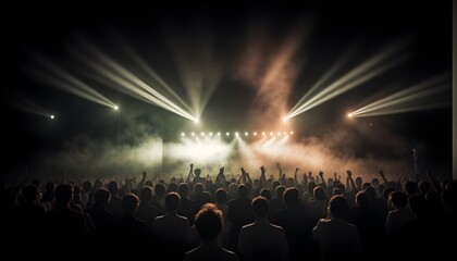 Fototapeta na wymiar AI-Generated Free Photo of Glowing Stage Light Illuminating Cheering Rock Fans