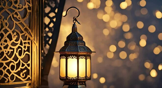 Islamic Lantern and Eid Moon Animation: Perfect for Ramadan Kareem or Eid Mubarak. Ideal for Al Fitr Adha Event Ceremony Background.