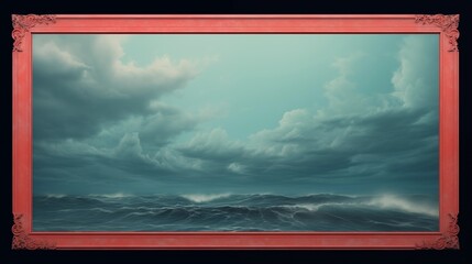 A Classic Seascape Oil Painting with an Ornate Red Frame