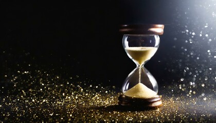 Sands of Time: Hourglass on Moody Dark Background with Ample Copy Space"