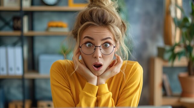 Portrait of attractive unsure girly awkward girl, dont know reaction oops isolated background.