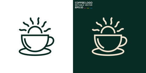 Vector design template of coffee logo combination with sunrise, morning, breakfast, relax, icon symbol EPS 10
